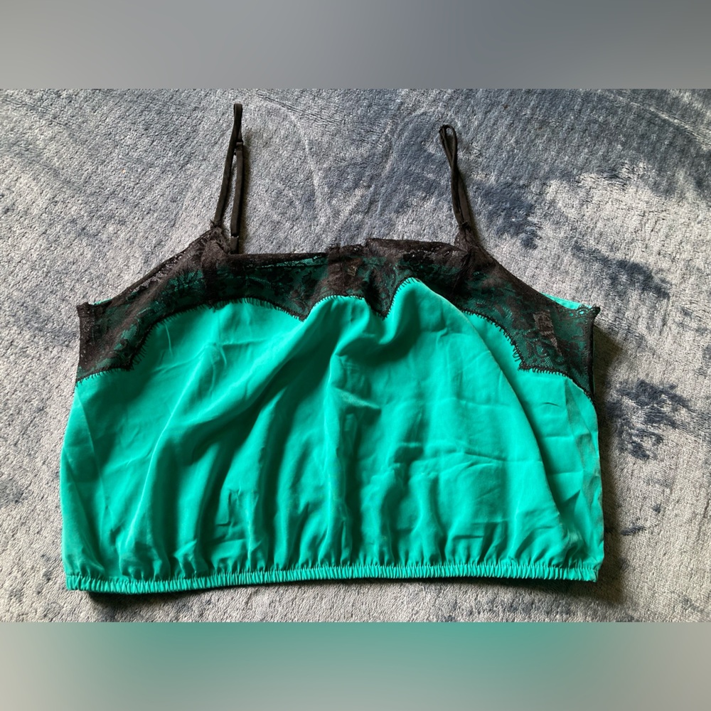 Free People brand, size small, Lace-Trim Green Crop Cami Top, cute and comfy